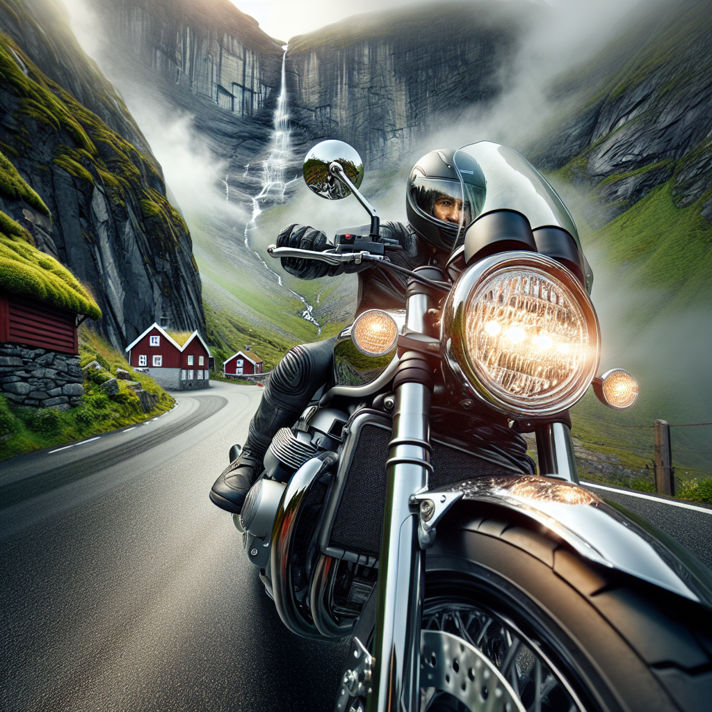 A motorcycle navigating the hairpin bends of the Trollstigen