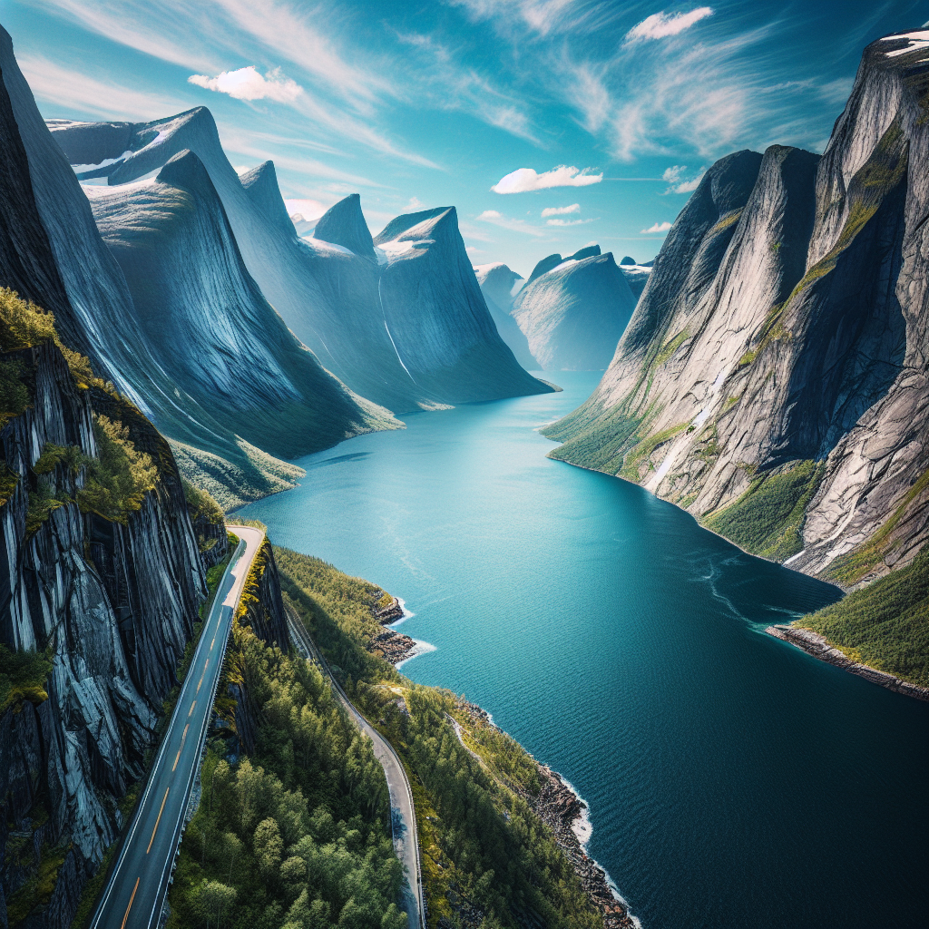 Scenic drive along fjord