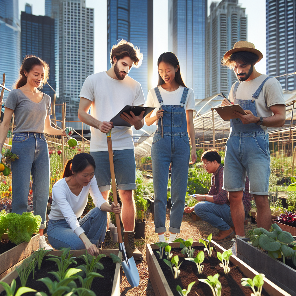 Volunteers working in an urban farm