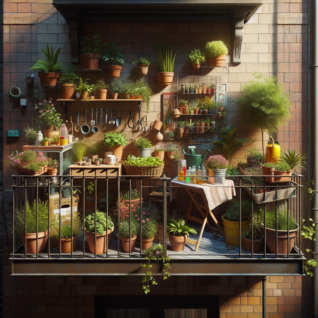 Small urban garden on a balcony