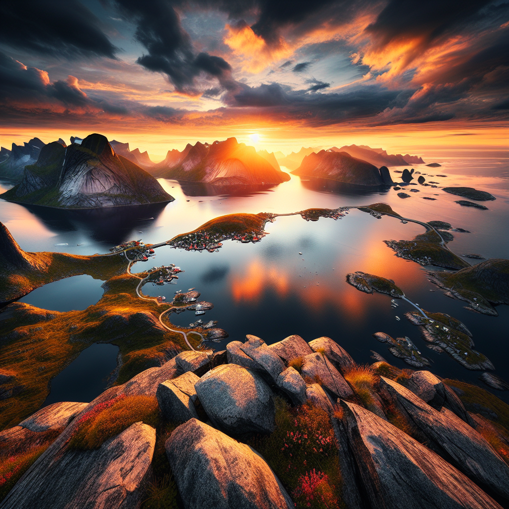 sunset over a Norwegian archipelago